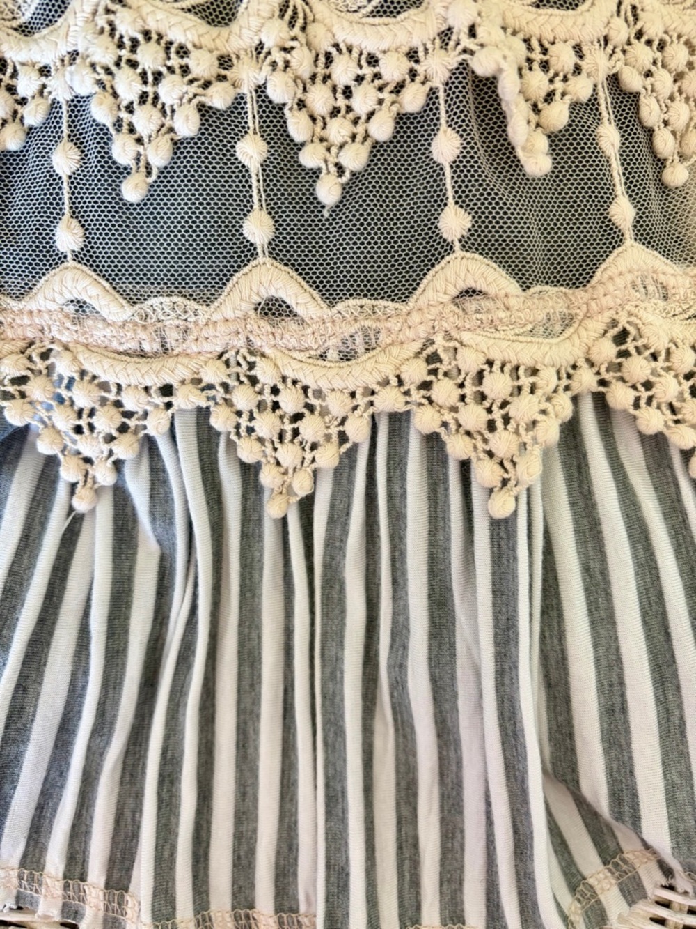 Anthropologie Scrapbook Originals Gray Mixed Media Tunic Top Lace Ruffles Stripe - Picture 5 of 16